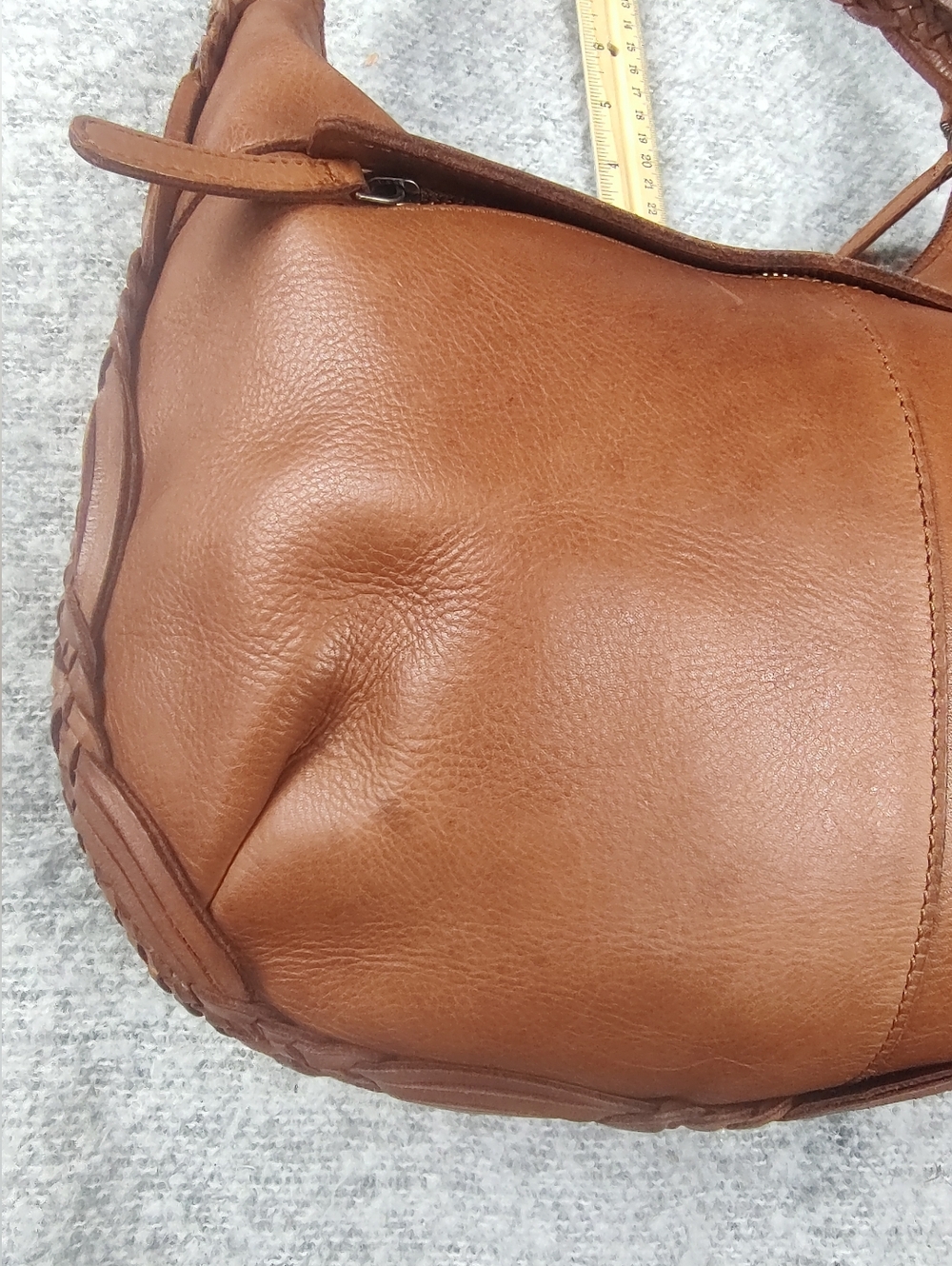 Vilenca Holland Braided Trim Leather Hobo Bag Brown Cognac - Picture 5 of 9